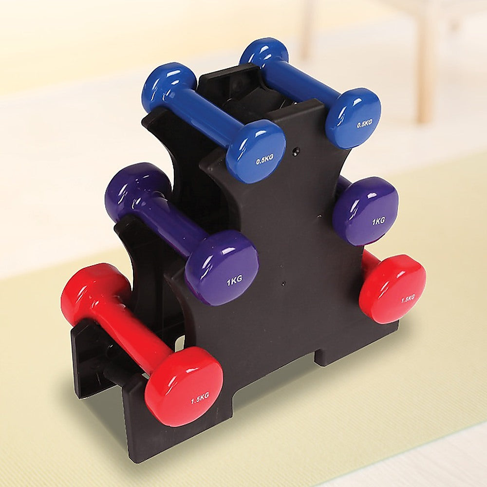 Durable PVC 6-Piece Dumbbell Set with Rack