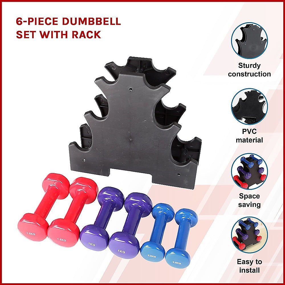 Durable PVC 6-Piece Dumbbell Set with Rack