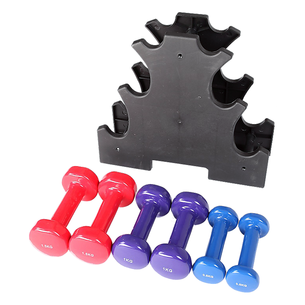 Durable PVC 6-Piece Dumbbell Set with Rack