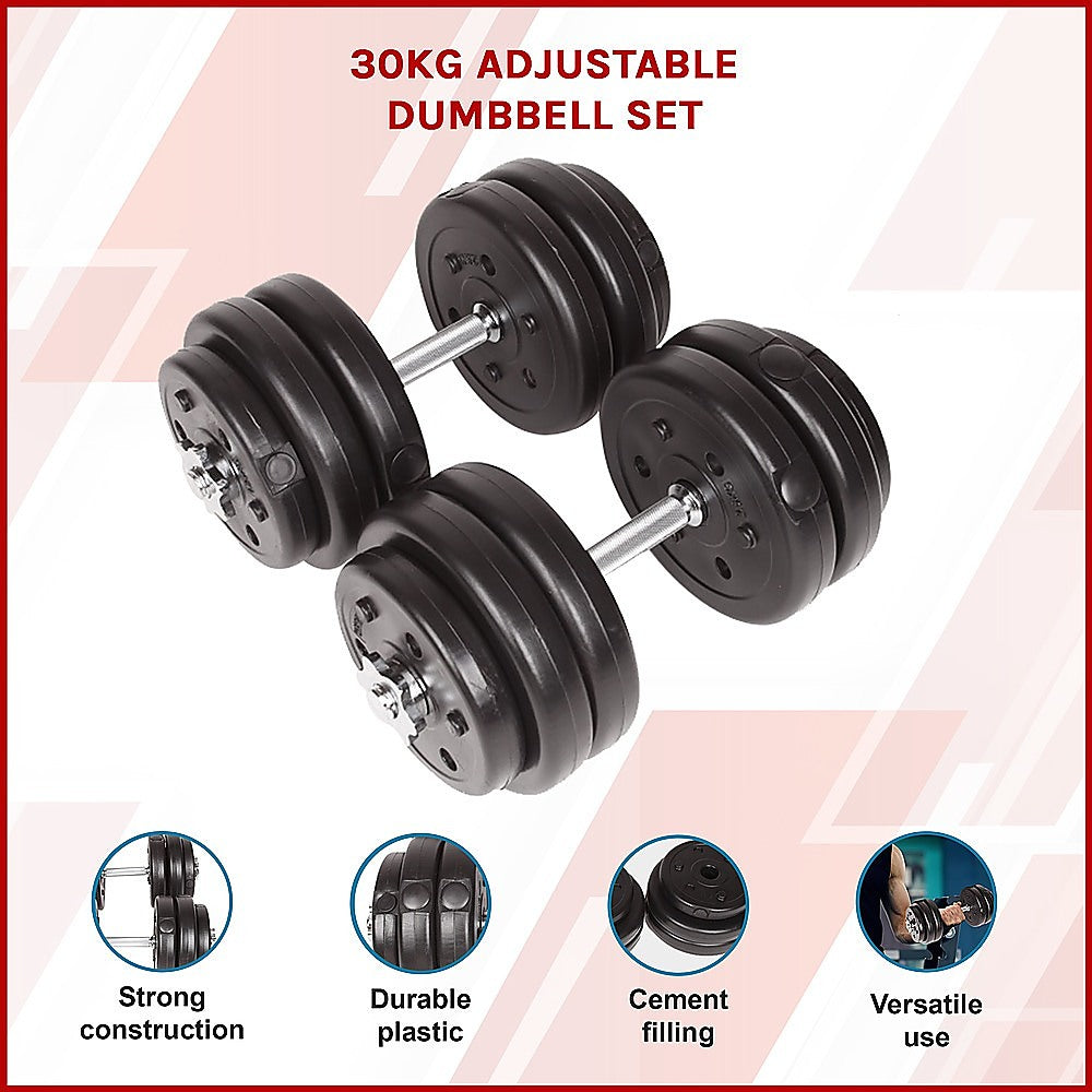 30KG Adjustable Dumbbell Set with Steel Bars & Collars