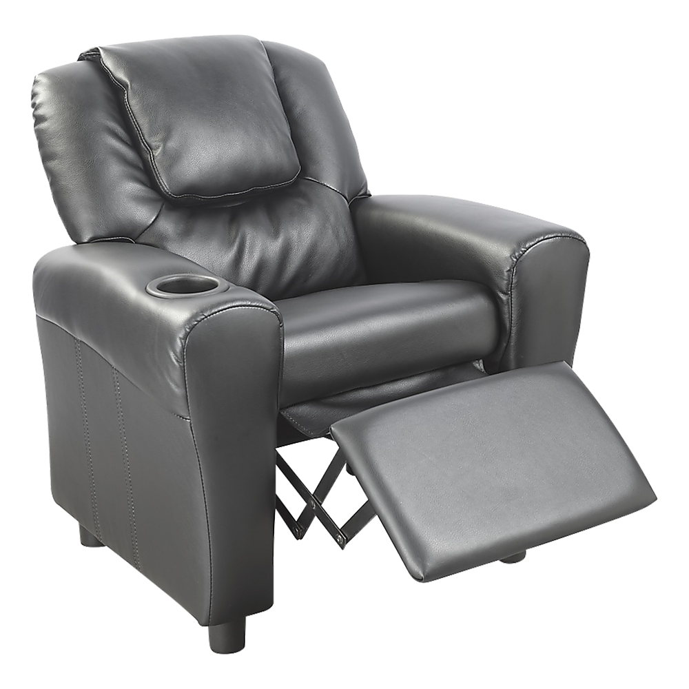 Black PU Leather Kids Recliner Chair with Drink Holder