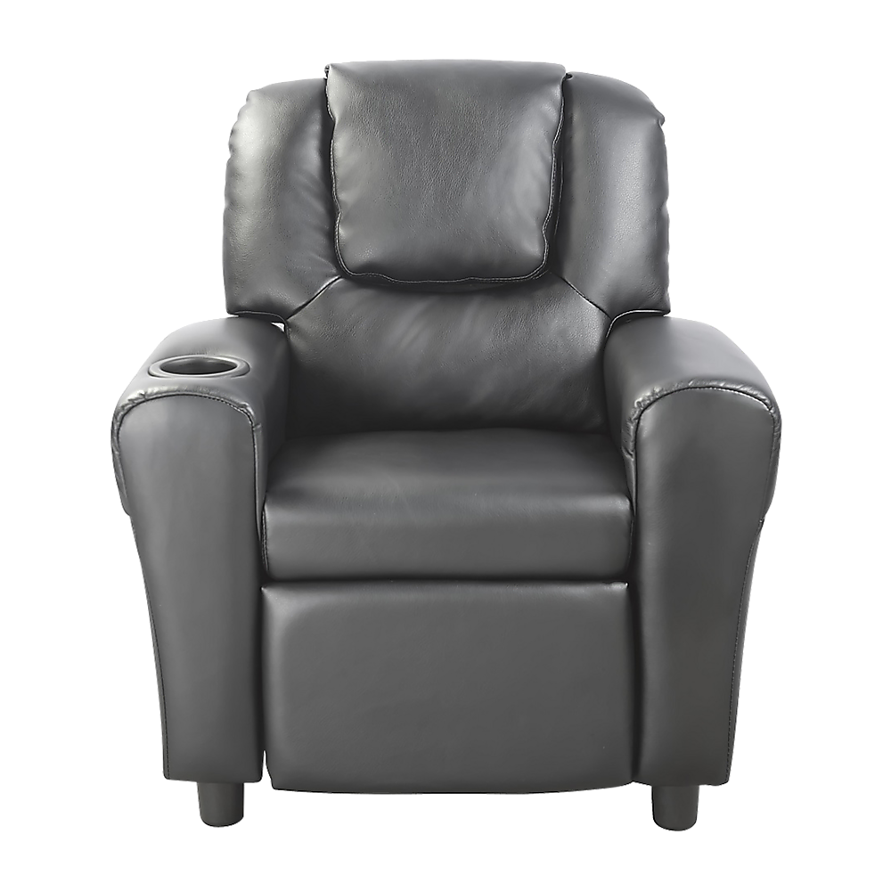 Black PU Leather Kids Recliner Chair with Drink Holder