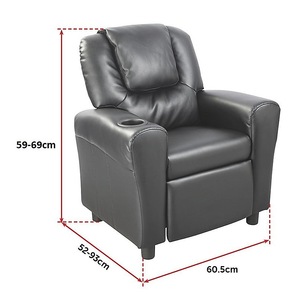 Black PU Leather Kids Recliner Chair with Drink Holder