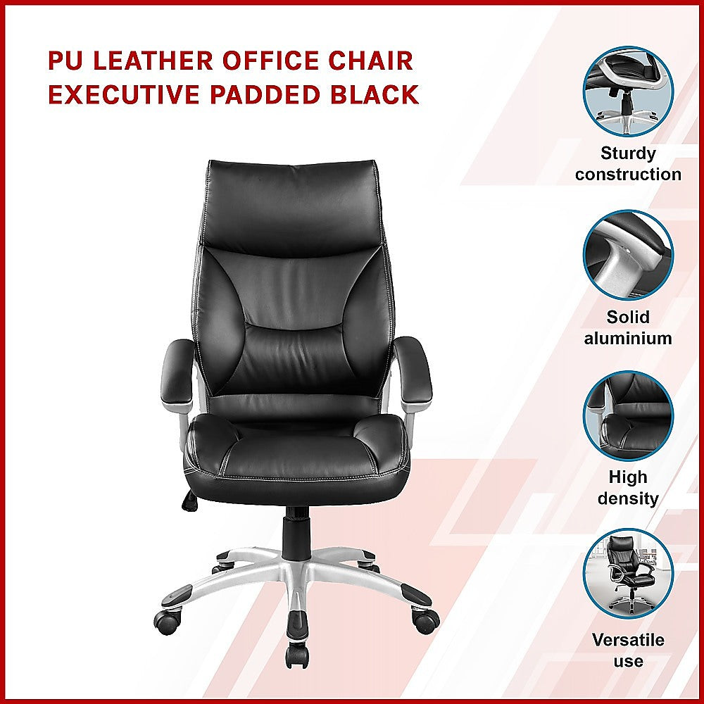 Ergonomic Black PU Leather Office Chair with Lumbar Support