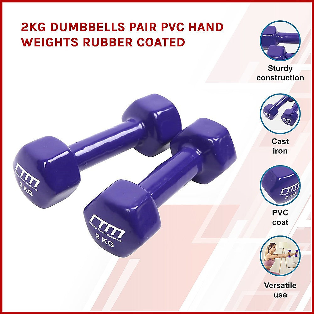 2kg Hex Dumbbells Pair PVC Coated Hand Weights