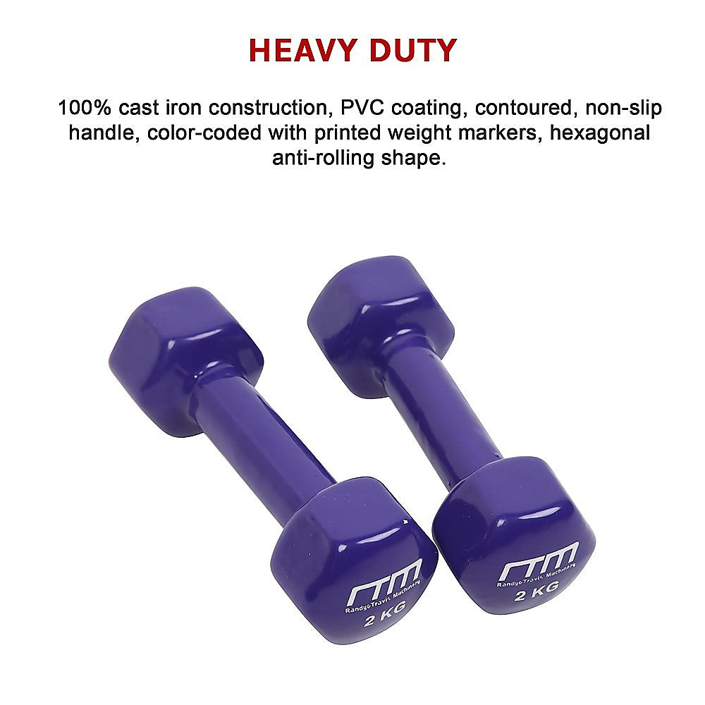 2kg Hex Dumbbells Pair PVC Coated Hand Weights