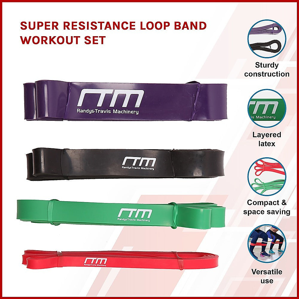 Durable Resistance Loop Band Set, Multi-Level Strength, 4 Pcs