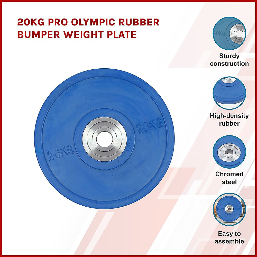 20kg Blue Rubber Bumper Weight Plate, Powerlifting, Durable