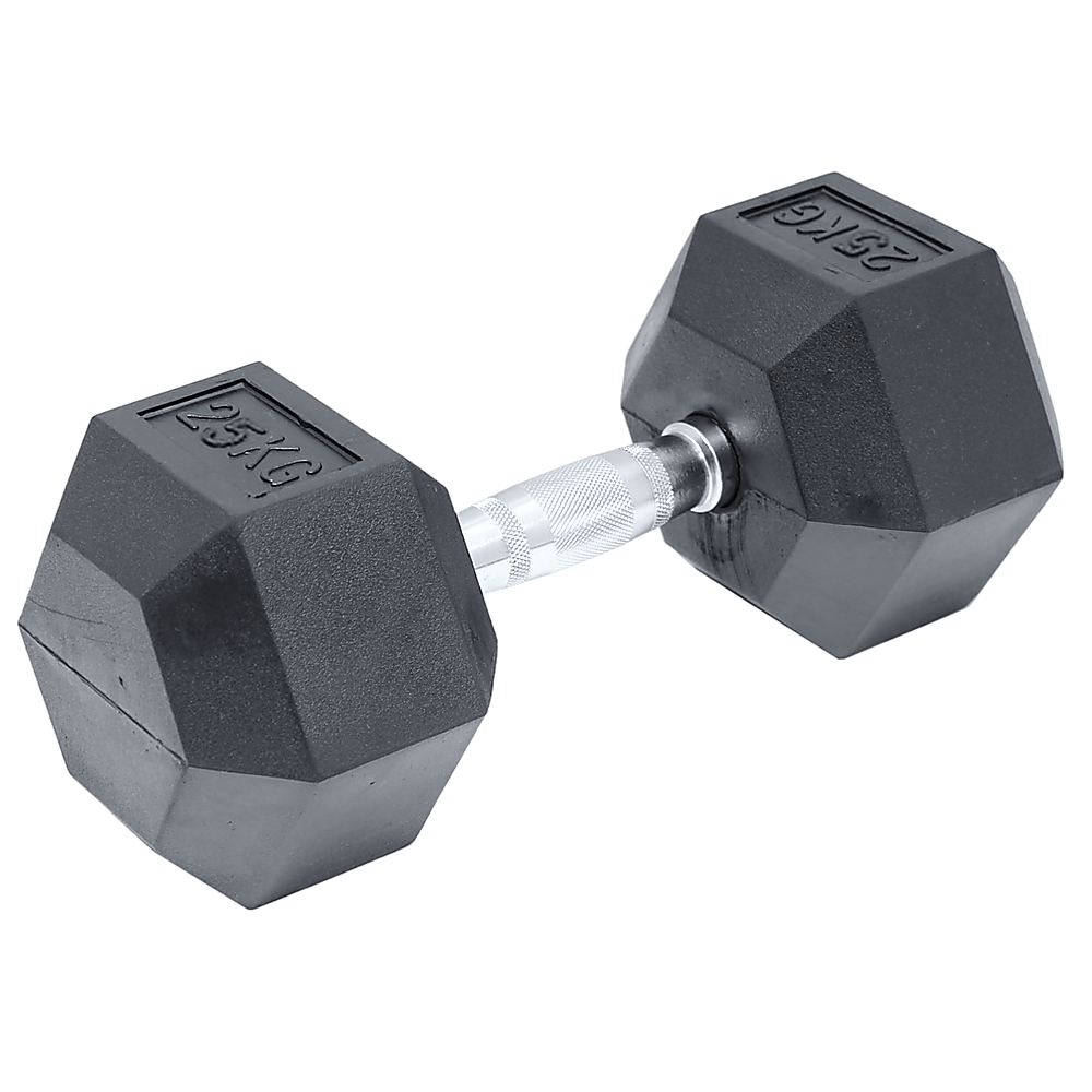 25KG Ergonomic Rubber Hex Dumbbell, Forged Construction