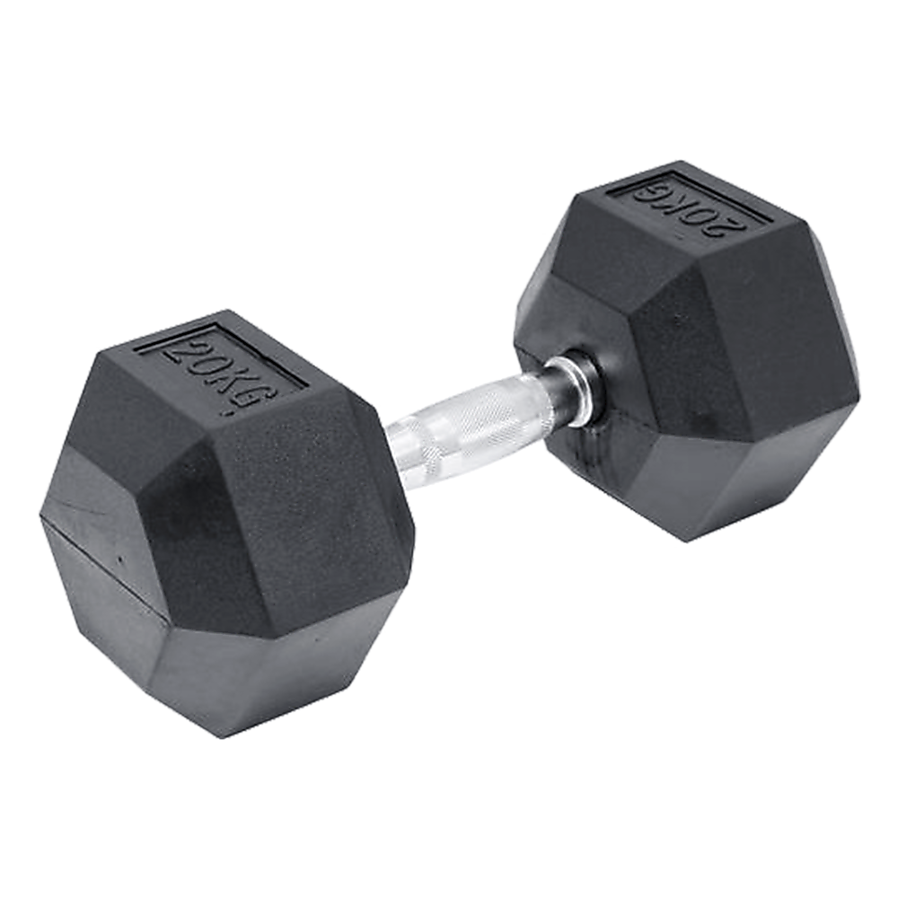 Ergonomic 20KG Rubber Hex Dumbbell with Chrome Handles