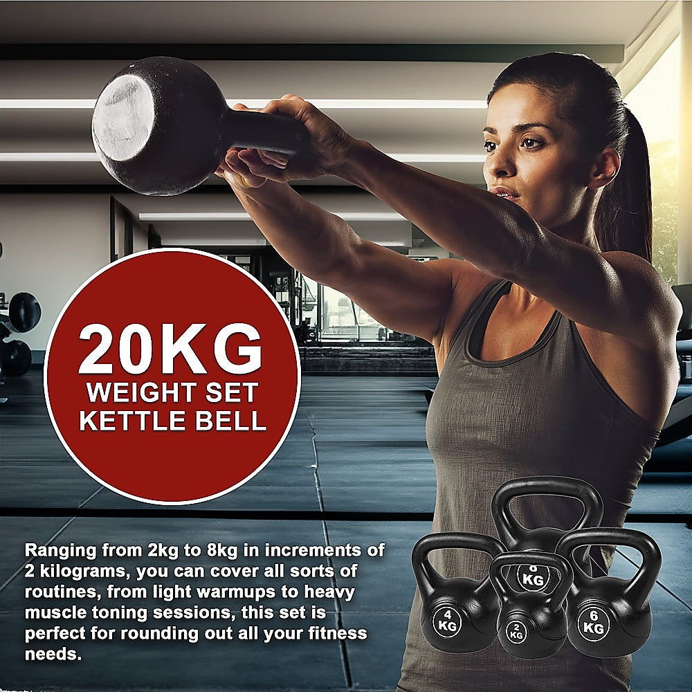 4pcs Black Kettlebell Weight Set 2-8kg