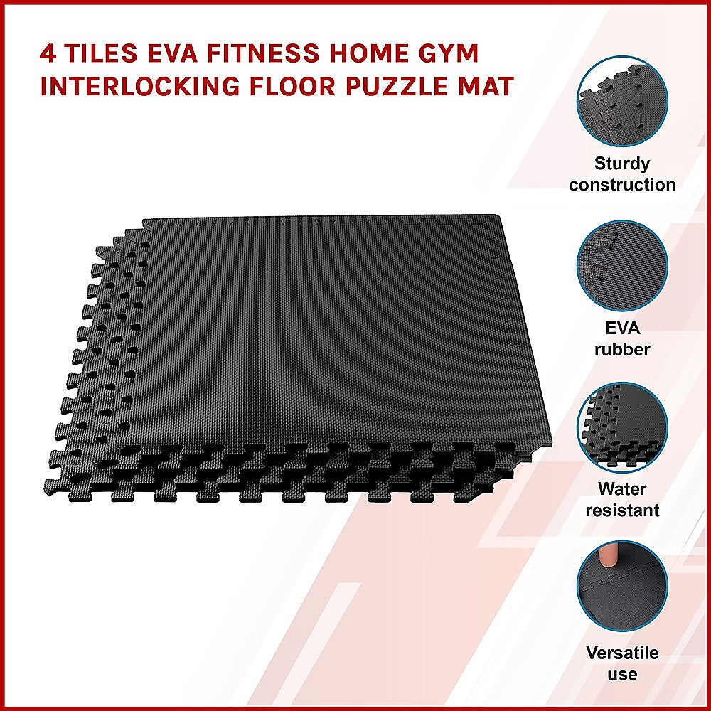 Portable EVA Rubber Interlocking Gym Floor Mats, 4 Set