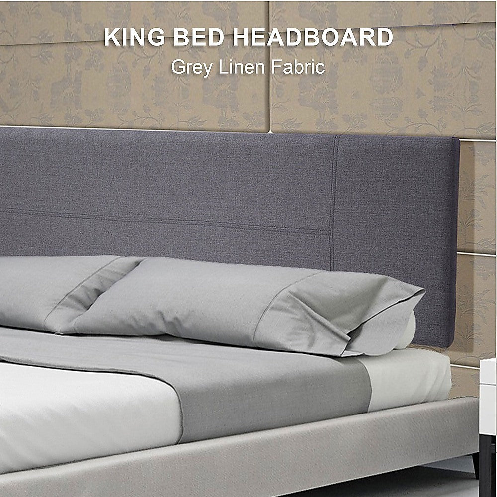 Adjustable Grey Linen King Bed Headboard with Stitching