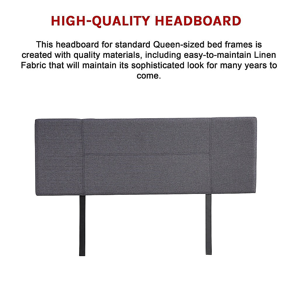 Adjustable Grey Linen Queen Headboard, Designer Stitch