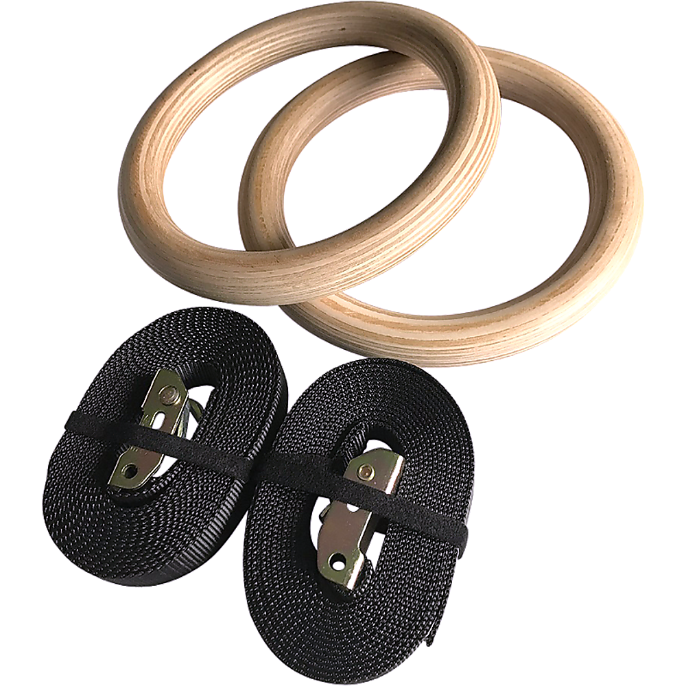 Durable Birch Wood Gymnastic Rings with Non-Slip Straps