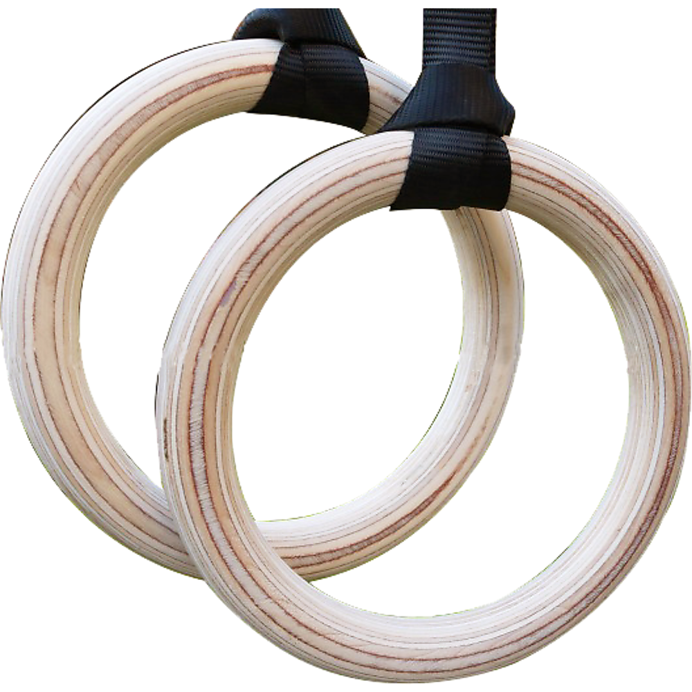 Durable Birch Wood Gymnastic Rings with Non-Slip Straps