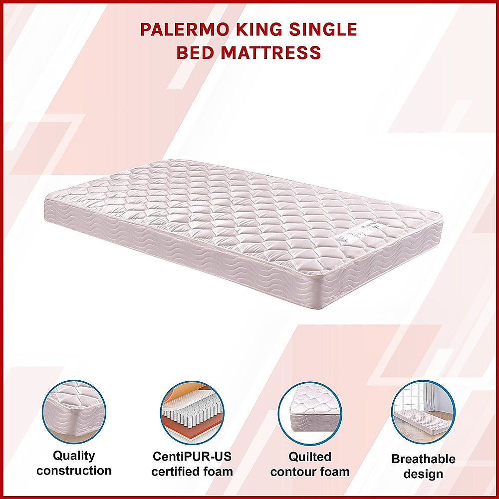 Soft Quilted King Single Spring Mattress - White, PALERMO