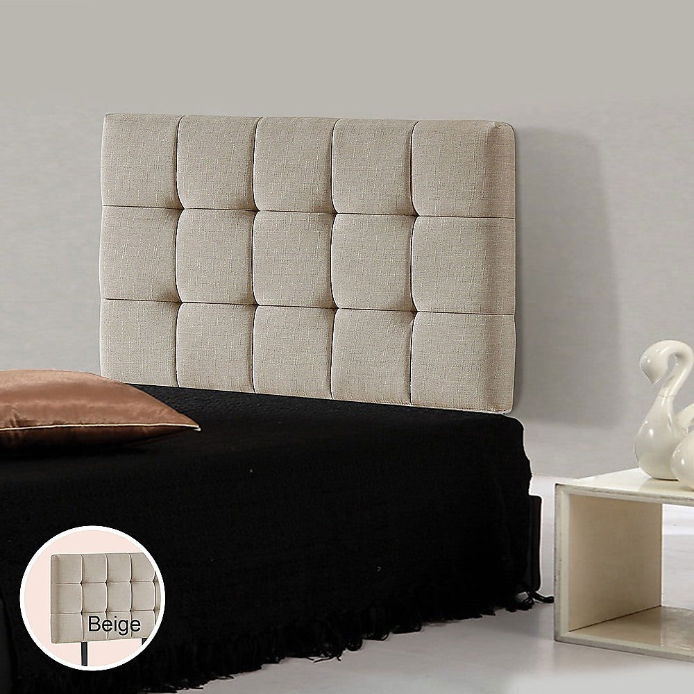 Beige Linen Single Bed Headboard, Adjustable Height