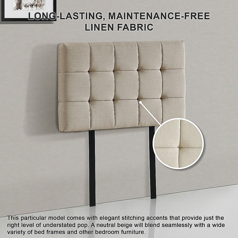 Beige Linen Single Bed Headboard, Adjustable Height