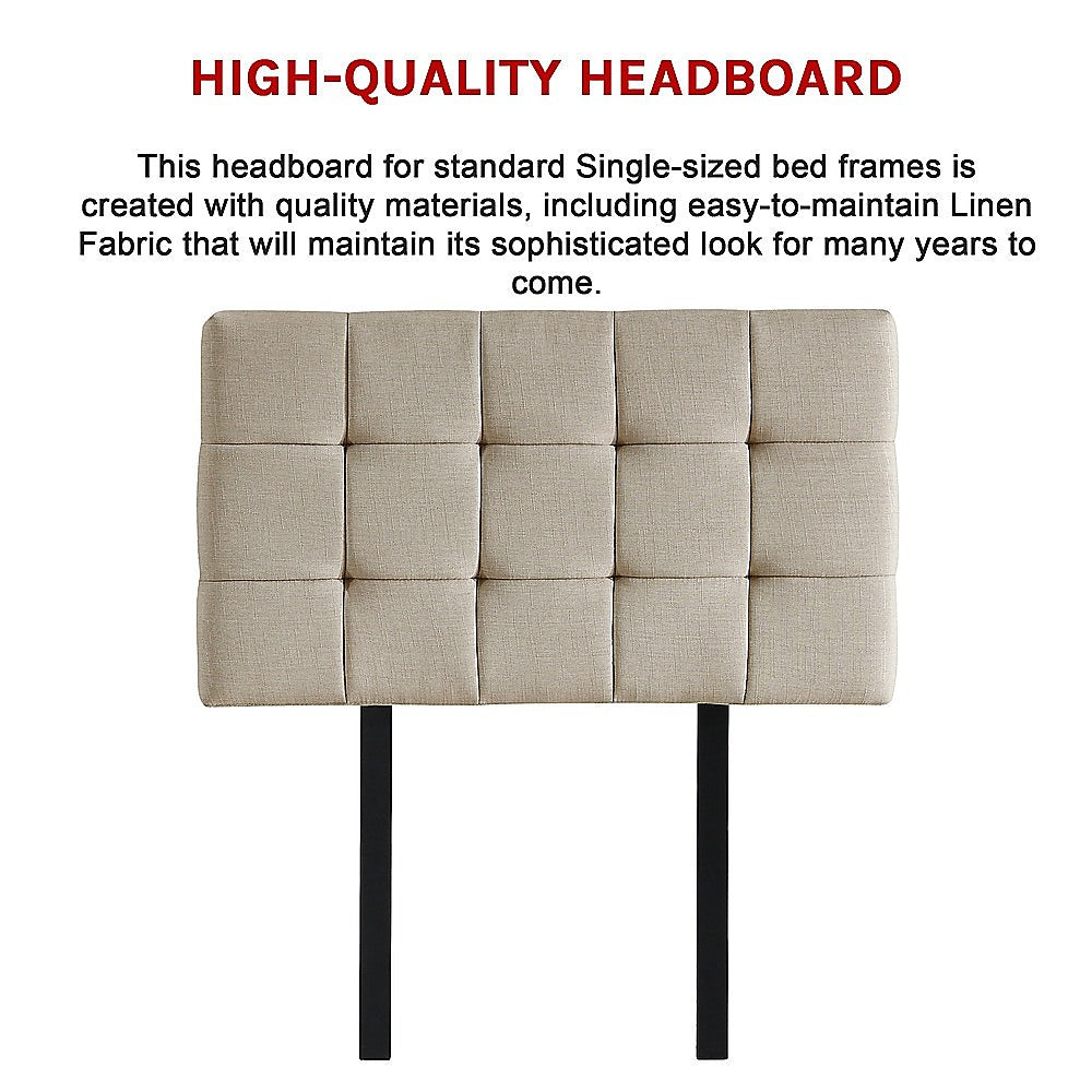 Beige Linen Single Bed Headboard, Adjustable Height