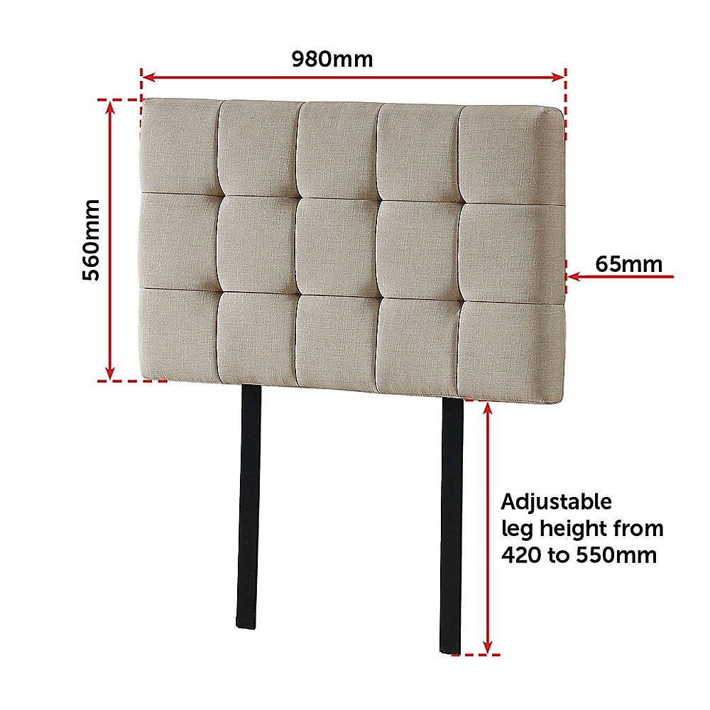 Beige Linen Single Bed Headboard, Adjustable Height