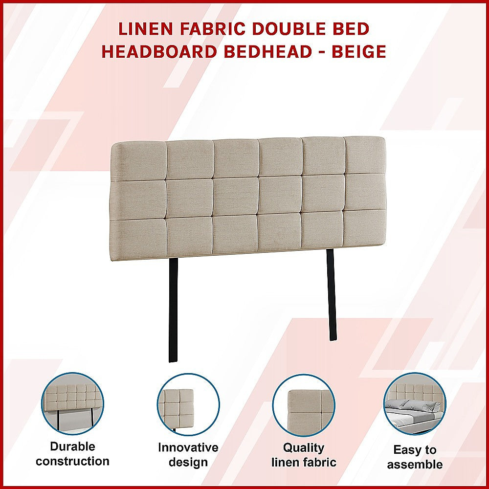 Customizable Linen Double Bed Deluxe Headboard - Beige