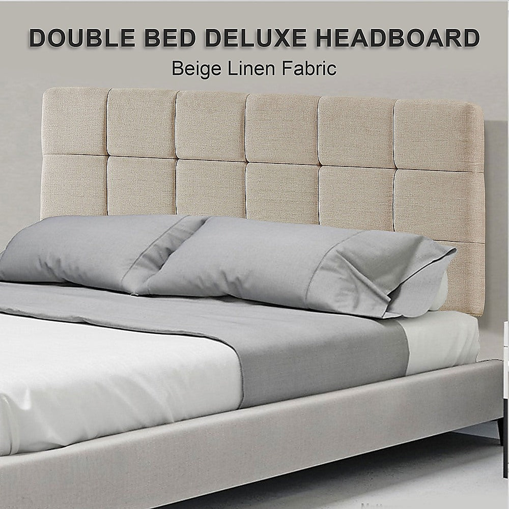 Customizable Linen Double Bed Deluxe Headboard - Beige