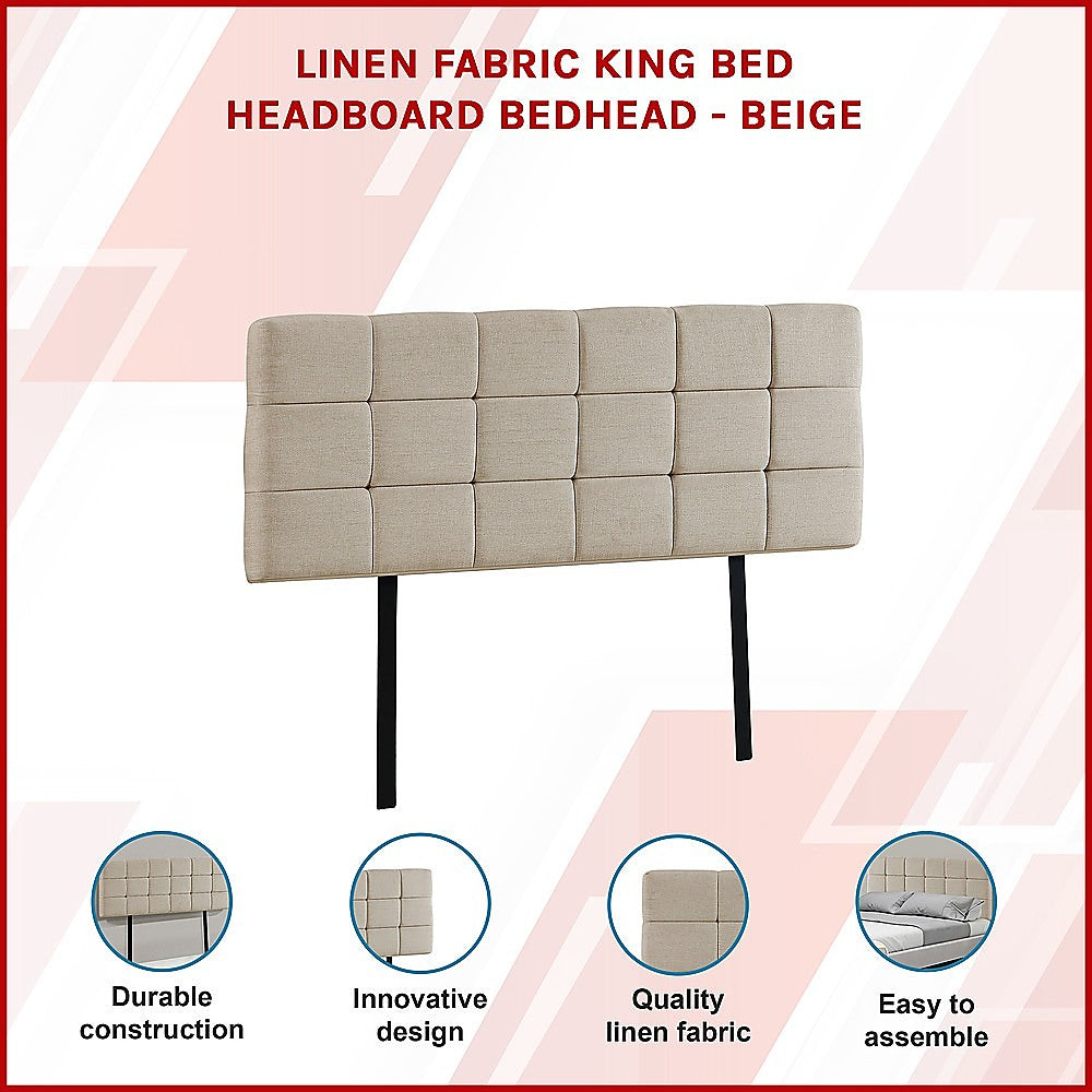 Beige Linen Fabric King Bed Headboard with Adjustable Height