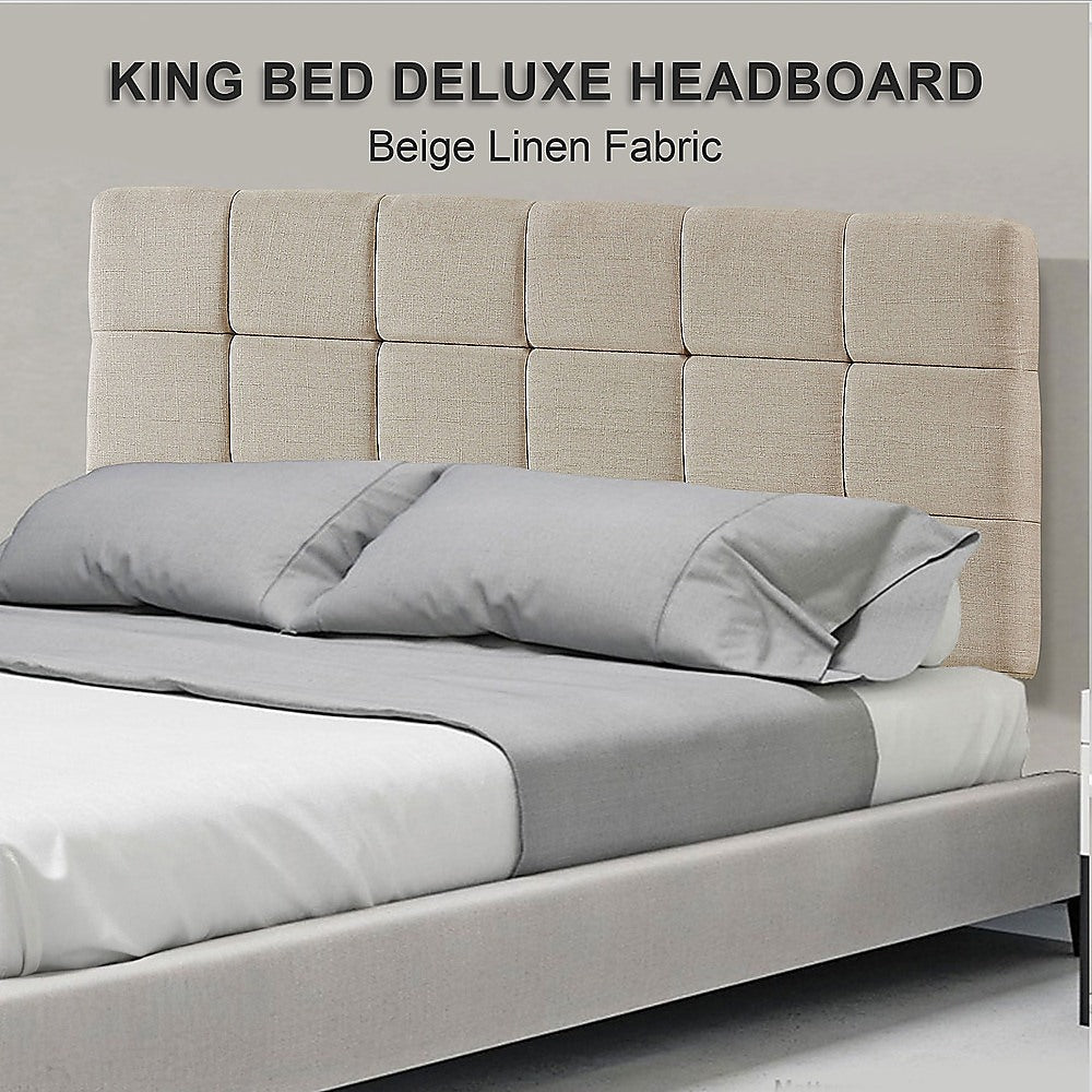 Beige Linen Fabric King Bed Headboard with Adjustable Height