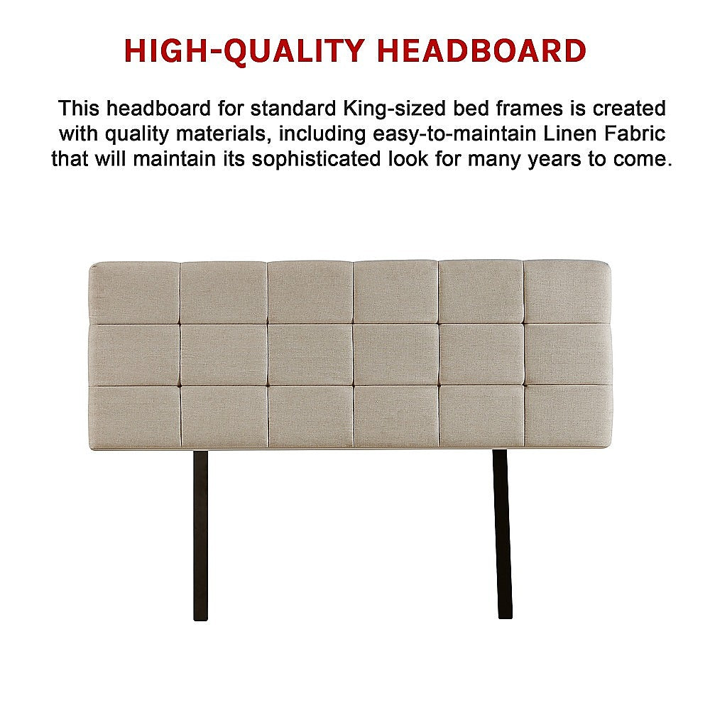 Beige Linen Fabric King Bed Headboard with Adjustable Height