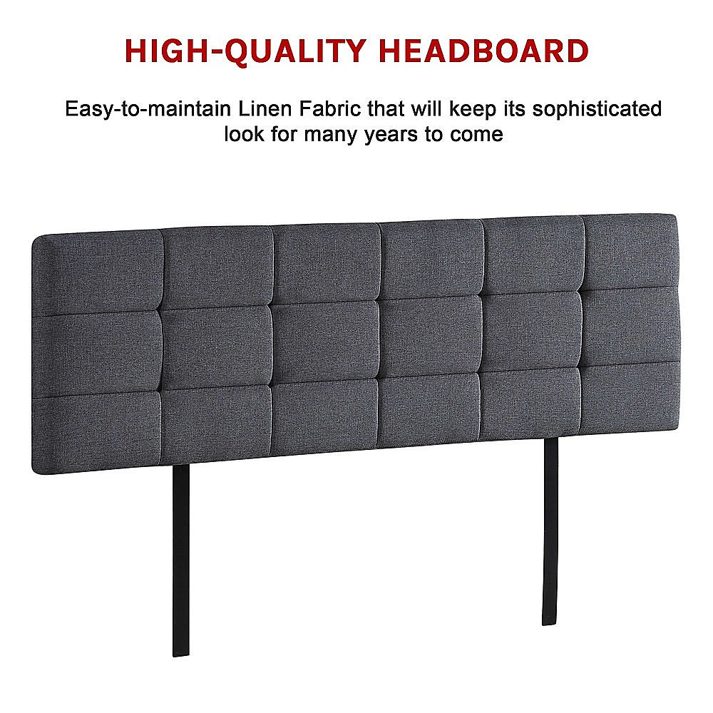 Grey Linen King Bed Headboard with Stitching, Adjustable