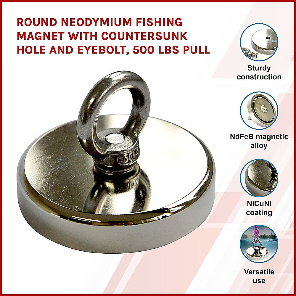 500 LBS Rare-Earth Neodymium Fishing Magnet with Eyebolt