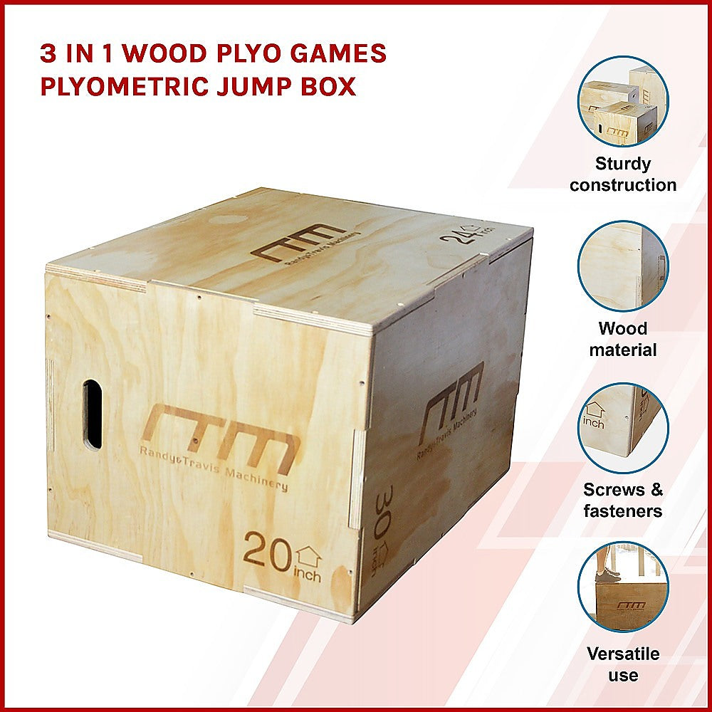 Sturdy 3-in-1 Wood Plyo Jump Box, Multi-Height Plyometric