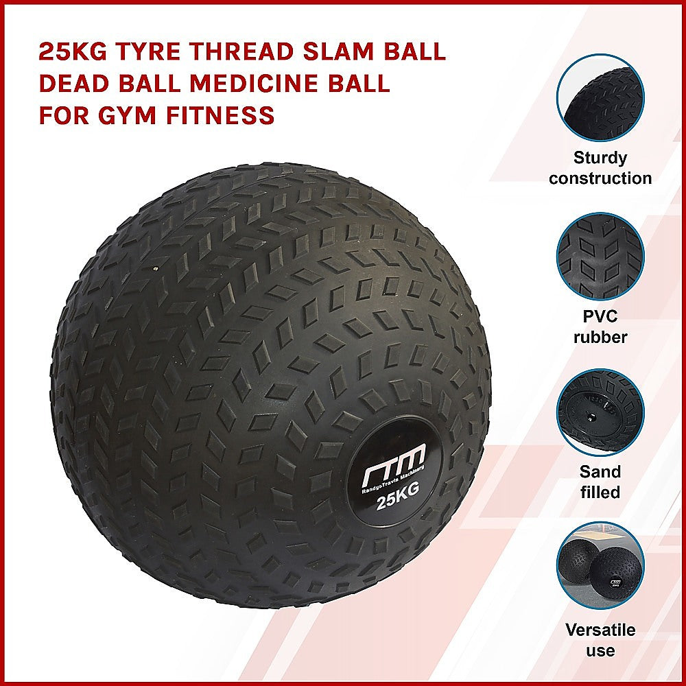 25kg Non-Bounce Tyre Slam Medicine Ball with Grip for Gym