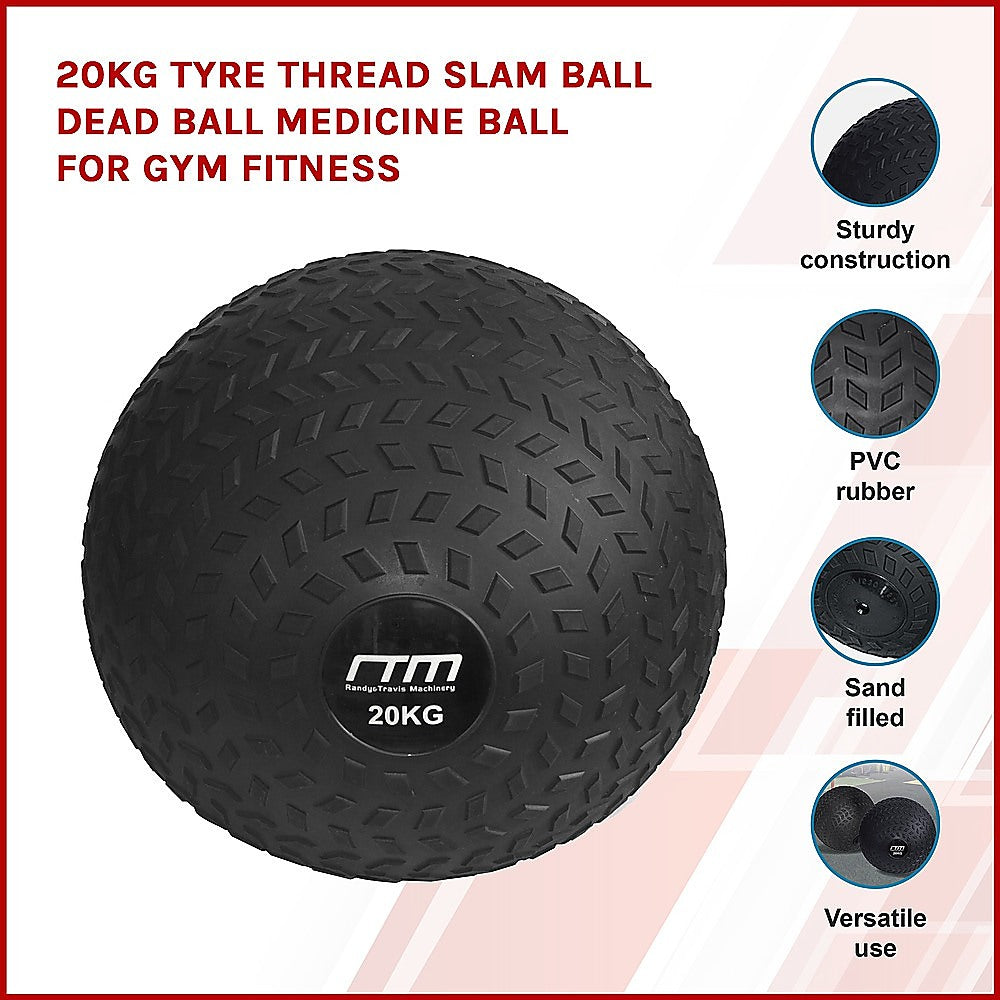 Non-Bounce 20kg Tyre Slam Ball, Textured Grip, Black