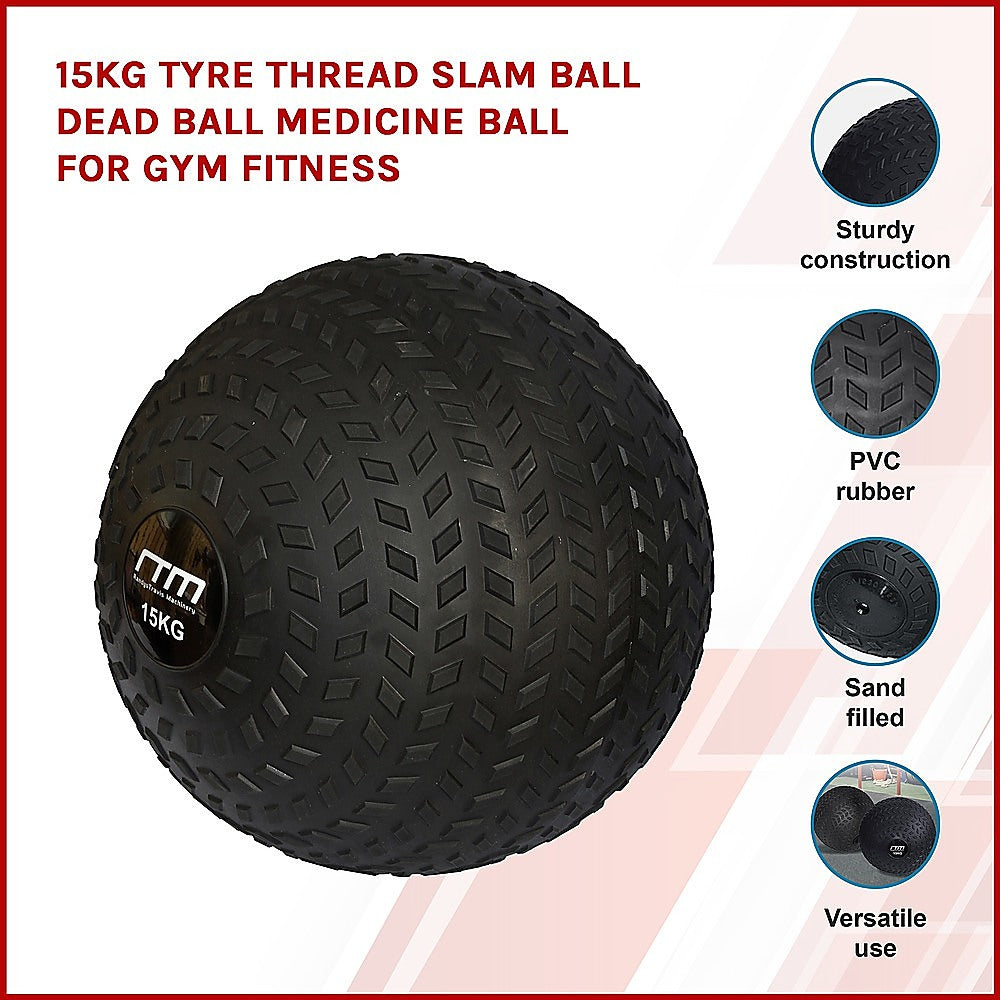 15kg Non-Bounce Tyre Slam Ball, Textured Grip Medicine Ball