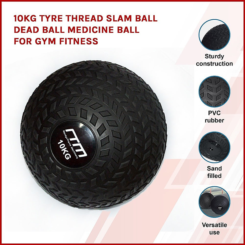 10kg Non-Bounce Tyre Slam Ball, Textured Grip for Gym Fitness