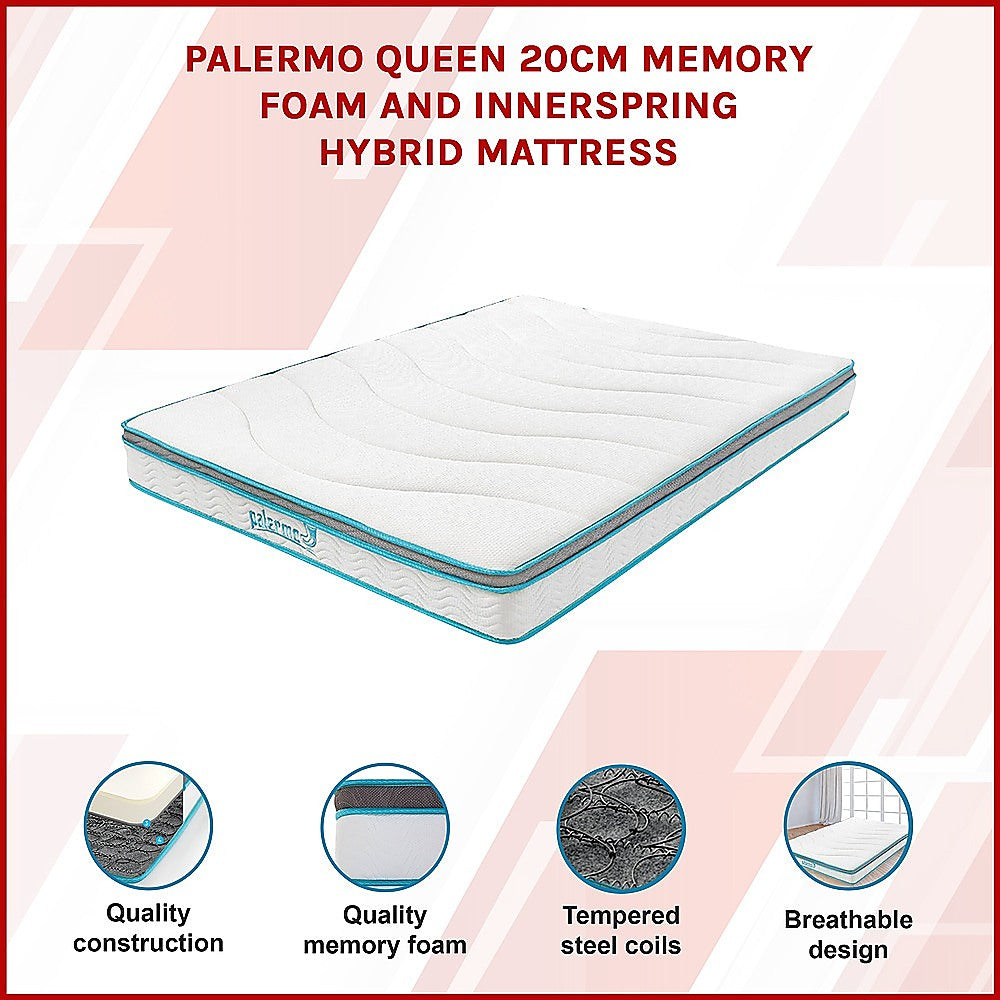 Medium Firm Queen Memory Foam Hybrid Mattress 20cm, Palermo