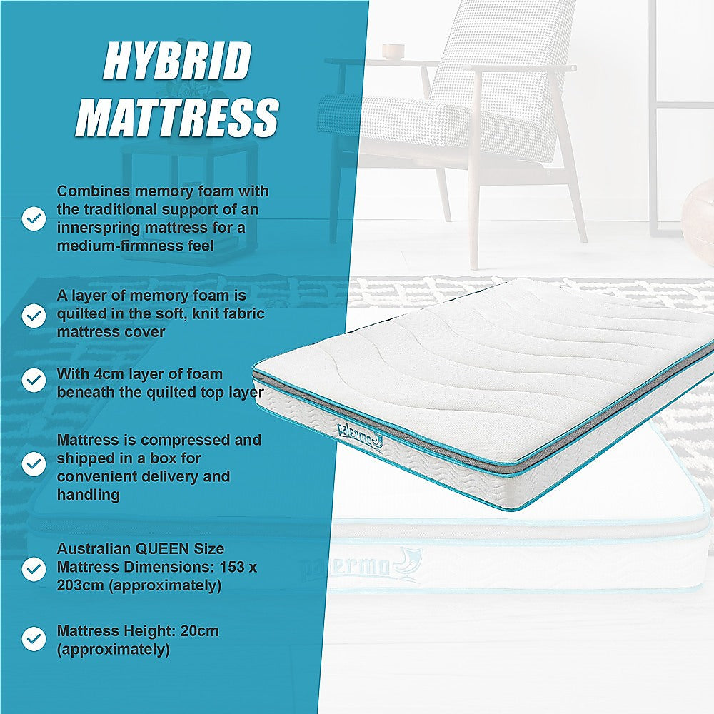 Medium Firm Queen Memory Foam Hybrid Mattress 20cm, Palermo