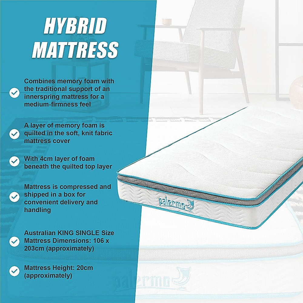 Medium-Firm Memory Foam Hybrid Mattress, King Single - Palermo