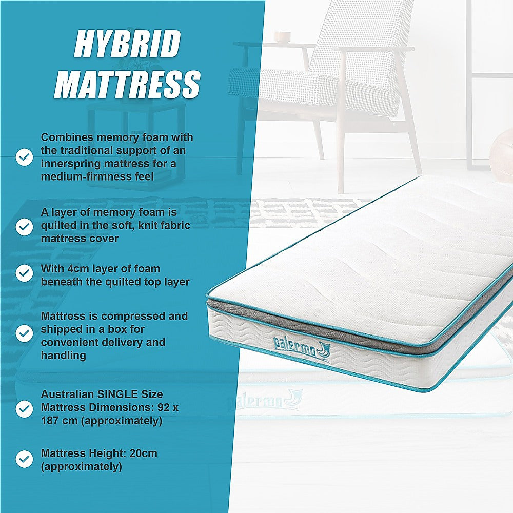 20cm Hybrid Memory Foam/Innerspring Medium-Firm Mattress, Single