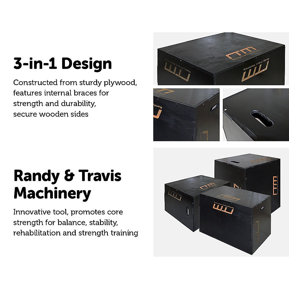 Adjustable Black Plyometric Jump Box 3 Heights - Randy & Travis