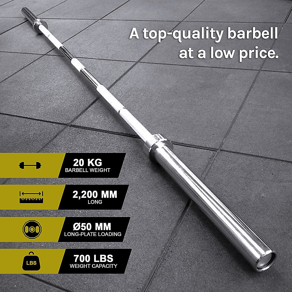 20kg Olympic Barbell, 700lbs Rating, Chrome Coating