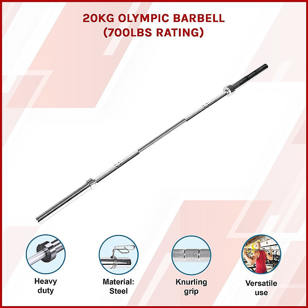 20kg Olympic Barbell, 700lbs Rating, Chrome Coating