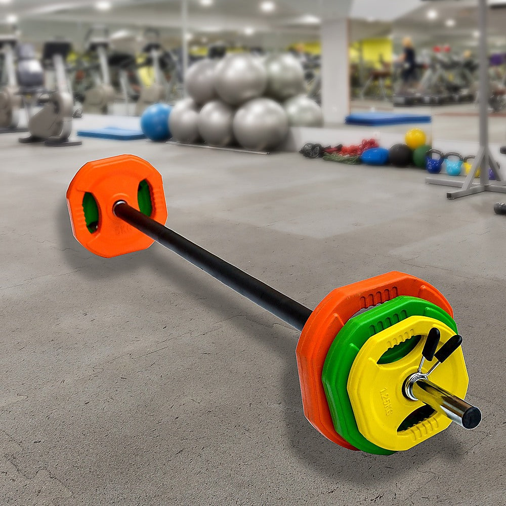 Rubber Coated Colour Barbell Set, 20kg, Easy-Grip Foam