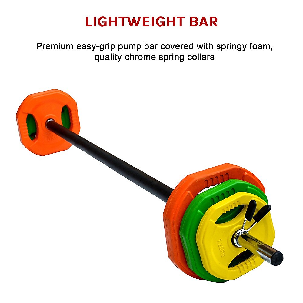 Rubber Coated Colour Barbell Set, 20kg, Easy-Grip Foam