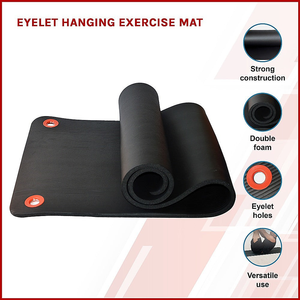 Black Foam Exercise Mat with Eyelets for Yoga & Pilate