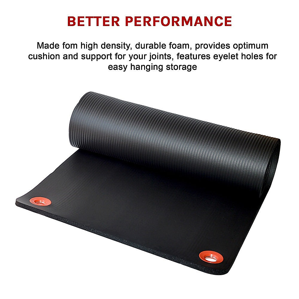 Black Foam Exercise Mat with Eyelets for Yoga & Pilate