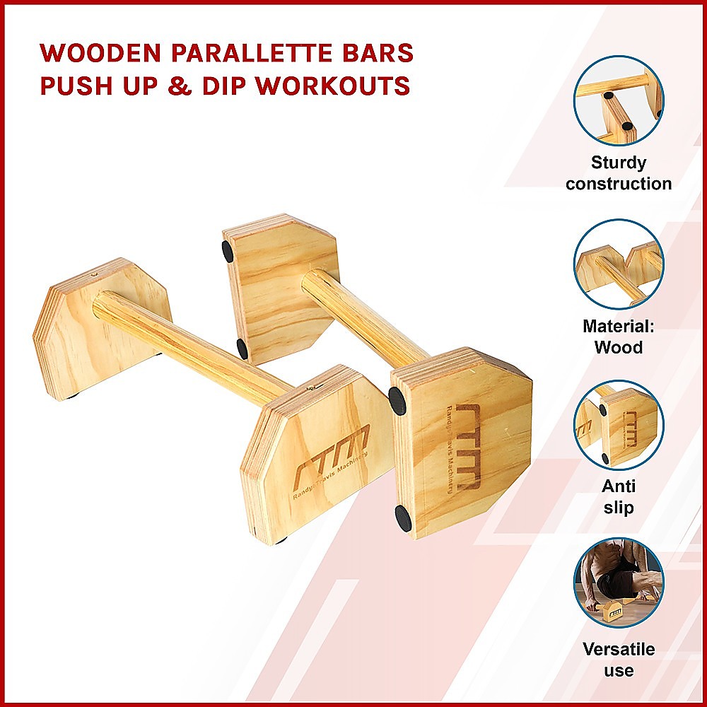 Stable Wooden Parallette Bars for Push Up & Dip Workouts