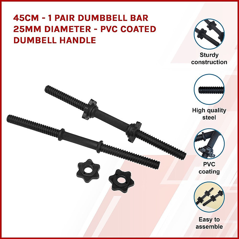 PVC-Coated Steel Dumbbell Bars, Slip-Resistant, Pair